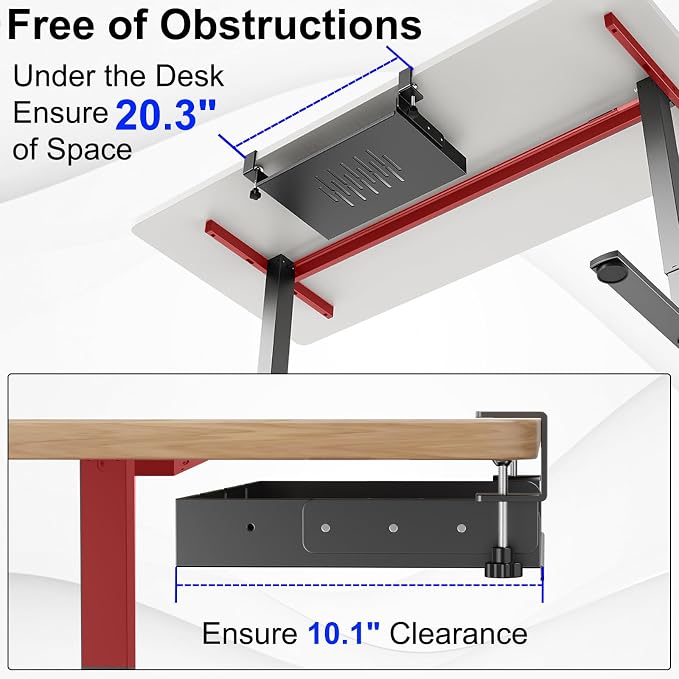 No Drill Under Desk Laptop Mount, Metal Under Desk Storage Shelf - Image 5