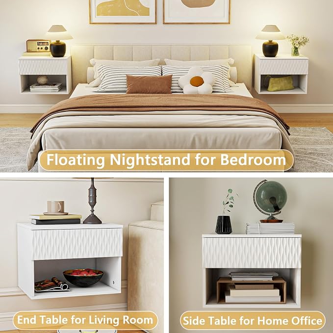 Vibe & Dine Floating Nightstand Set of 2, Wall Mounted Night Stand - Image 6