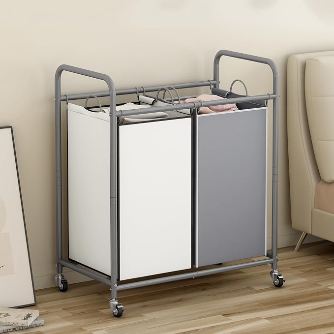 SUOERNUO Laundry Hamper Basket 2 Bag Laundry Sorter Cart - Image 2