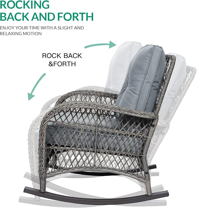 VIVIJASON 3-Piece Outdoor Conversation Bistro Set, Patio Wicker Rocking Chairs - Image 2