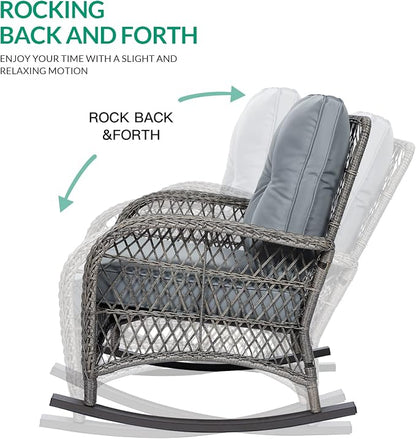 VIVIJASON 3-Piece Outdoor Conversation Bistro Set, Patio Wicker Rocking Chairs - Image 2