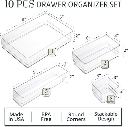 STORi SimpleSort 10-Piece Stackable Clear Drawer Organizer Set | Multi-size - Image 2