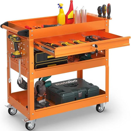 3-Tier Rolling Utility Cart, Metal Heavy Duty Utility Cart on Wheels by WanmwillToolOrganizer