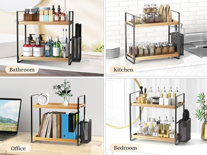 2-Tier Wood Bathroom Counter Organizer - Image 6