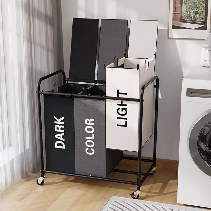 180L Laundry Sorter 3 Section – Heavy Duty Rolling Laundry Basket by YKDIRECT