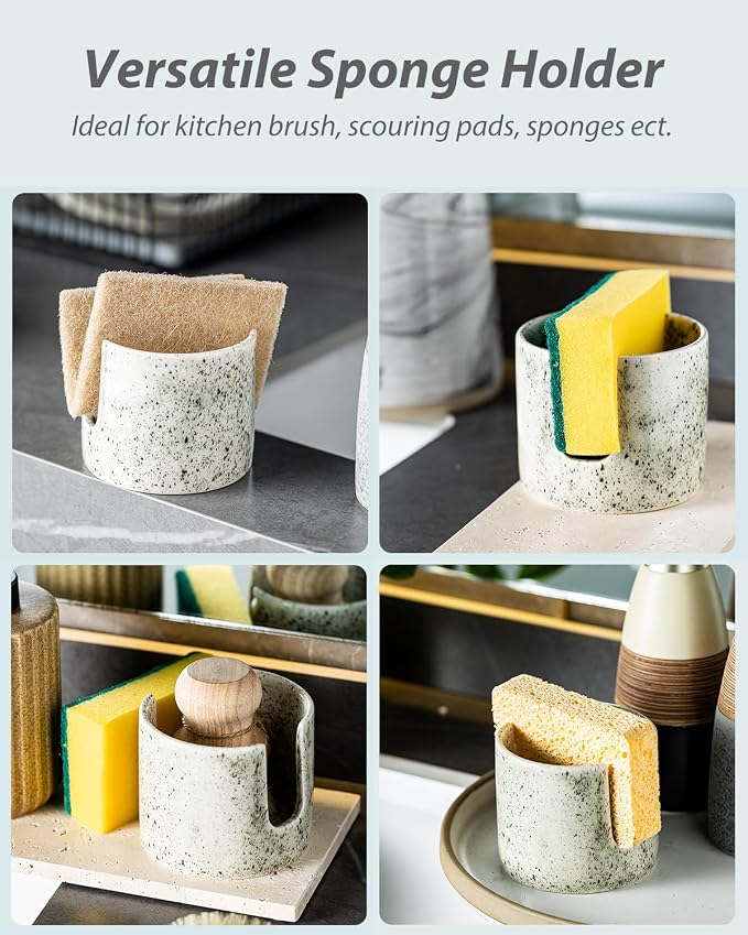 Kitchen Sink Sponge Holder, Dish Sponge Rack Ceramic Brush Holder Farmhouse - Image 4