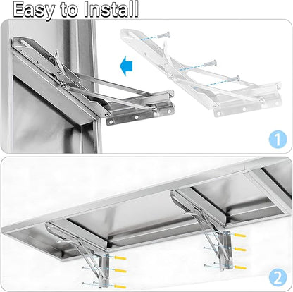 Folding Concession Shelf 12" x 48" Spliced Style | Stainless Steel Drop Down - Image 7