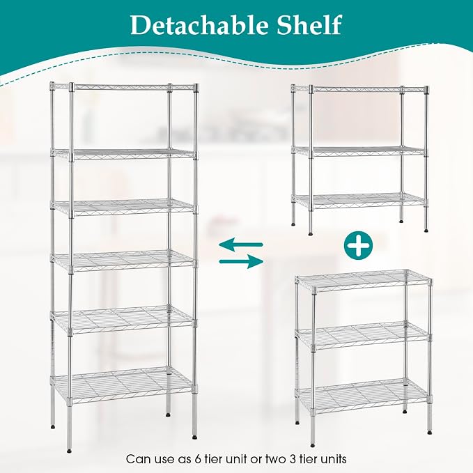 PayLessHere | 6-Tier Wire Shelf | 23"x13"x59" | Chrome | Adjustable Racks | - Image 4