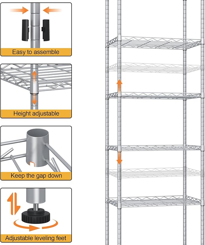 HOMEFORT 6-Shelving Unit, Adjustable Wire Shelving, Metal Wire Shelf Rack - Image 4