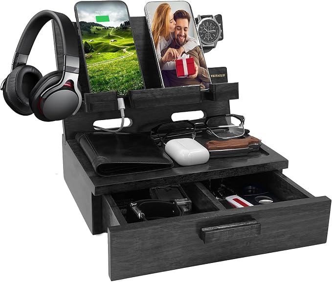 Gifts for Him Husband Boyfriend Son Men Nightstand Organizer Wood Phone Docking by VEIYAILUGiftsForMen
