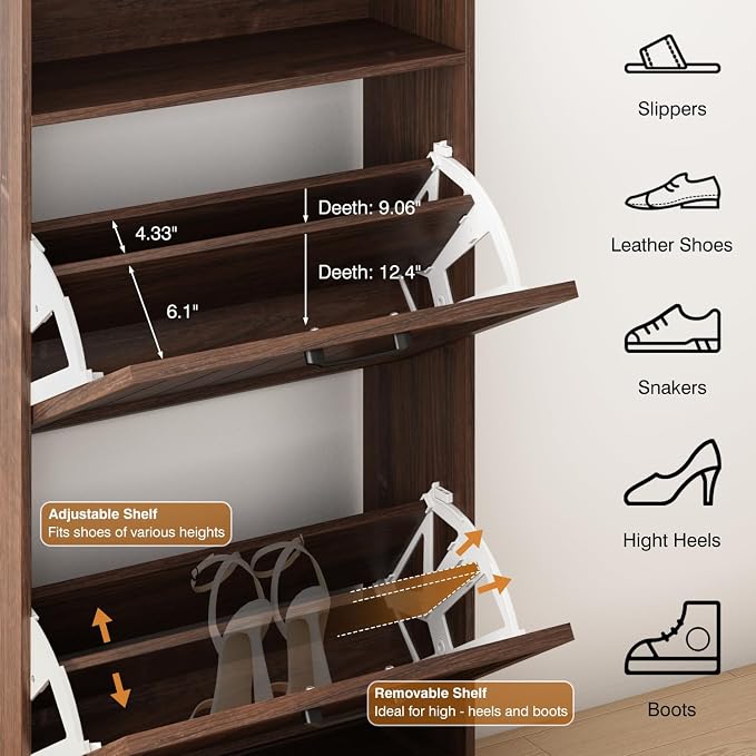 Shoe Storage Cabinet with 2 Flip Drawers, Narrow Slim Shoe Organizer - Image 3