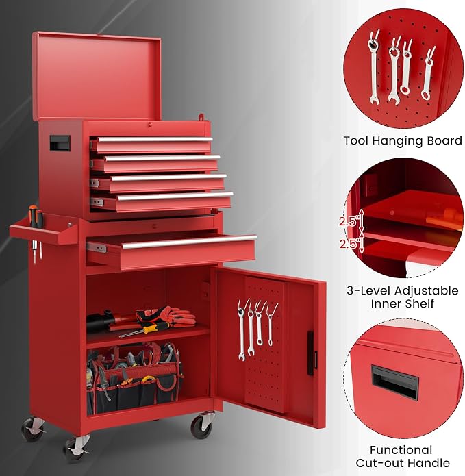 Goplus Rolling Tool Chest, 5-Drawer Tool Box Organizer w/Lockable Wheels & - Image 8
