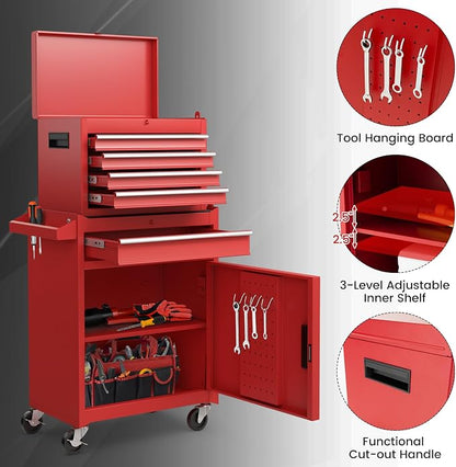 Goplus Rolling Tool Chest, 5-Drawer Tool Box Organizer w/Lockable Wheels & - Image 8