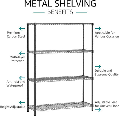 IZEUK 1400 LBS Garage Black Shelving Wide Storage Shelves 4 Tier Adjustable - Image 4