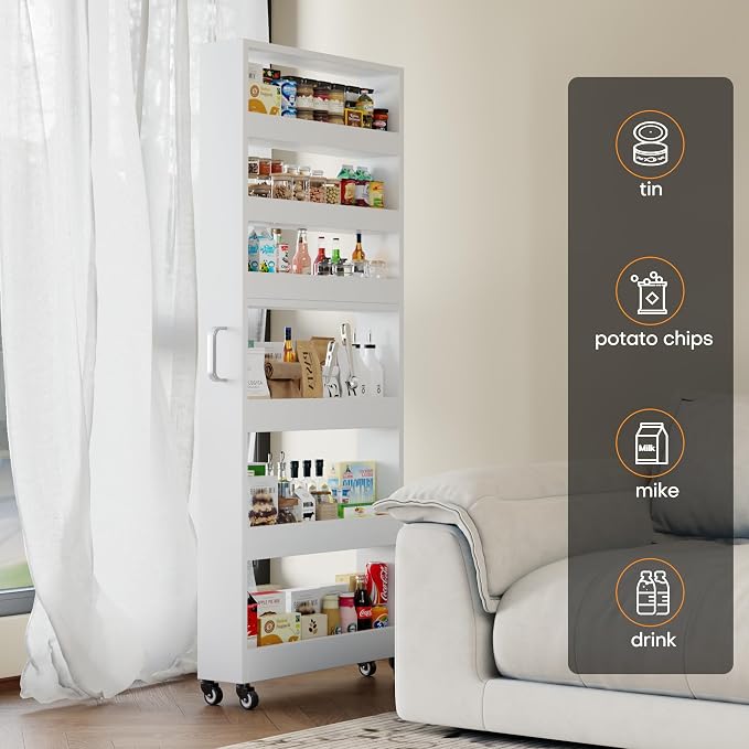 Slim Storage Cart, Lightweight 6 Tier Metal Rolling Utility Kitchen Cart on - Image 9