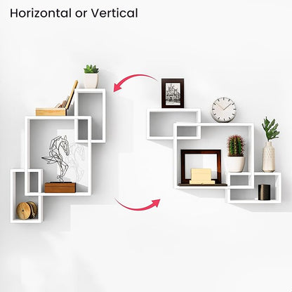 Ballucci Wooden Interweave Floating Wall Mounted Shelves, Horizontal and - Image 4