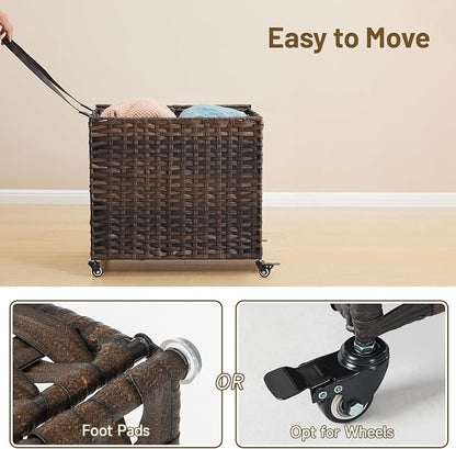 Laundry Hamper with Wheels, 34.3 Gallon Rolling Laundry Basket with Lid - Image 7