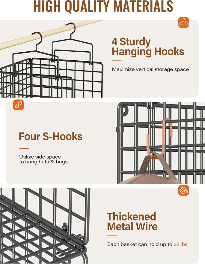 6 Tier Closet Hanging Organizer, Metal Closet Organizers and Storage - Image 3