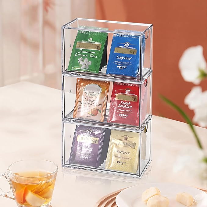 ELLDOO 3 Drawers Tea Bag Organizer, Coffee Pod Snack Storage - Image 9