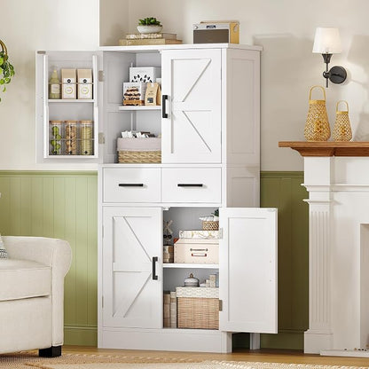 TEENFON Pantry Cabinet with 2 Drawers, Kitchen Storage Cabinet with 4 Door - Image 2
