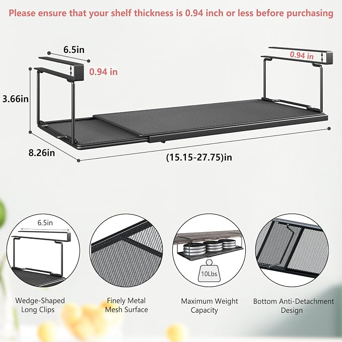 Expandable Under Cabinet Shelf, Extendable Under Shelf Storage - Image 3