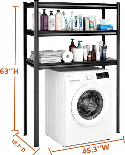 Height-Adjustable Bathroom & Laundry Storage Shelf, 3-Tier Metal Organizer Rack - Image 2