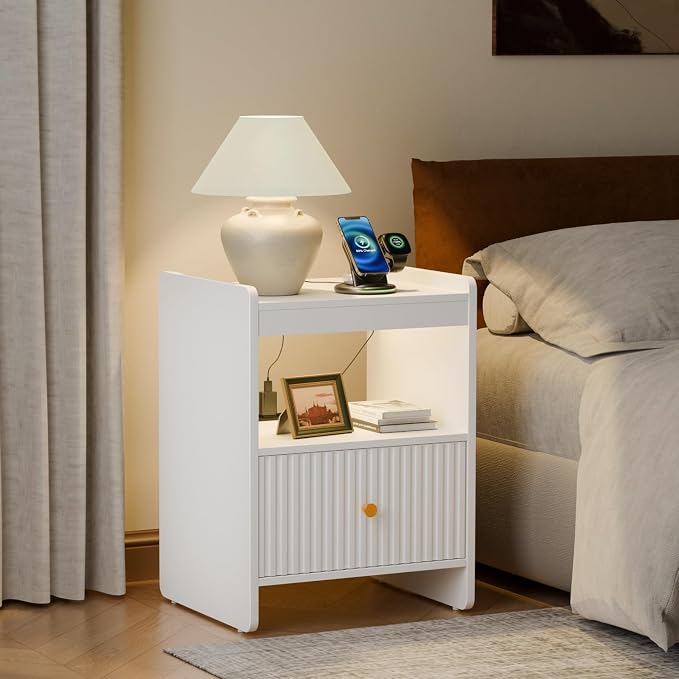 HIFYOBRO 21.6" Tall Fluted Nightstand, End Table - Image 2