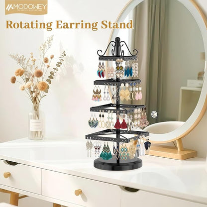 MODOWEY Rotating Earring Holder Organizer Stand, 4 Tier Adjustable Metal - Image 2