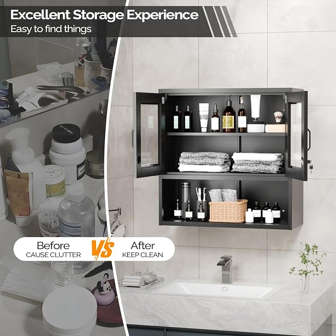 VINGLI Metal Wall Cabinet with Locking Glass Doors, Adjustable Shelf, Wall - Image 5