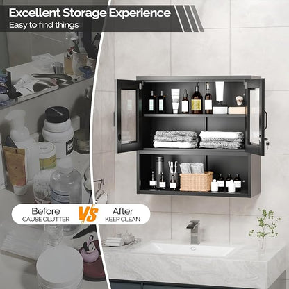 VINGLI Metal Wall Cabinet with Locking Glass Doors, Adjustable Shelf, Wall - Image 5