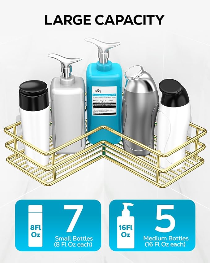 Nieifi Corner Shower Shelves Stainless Steel, Adhesive Shower Caddy Basket Rack - Image 3