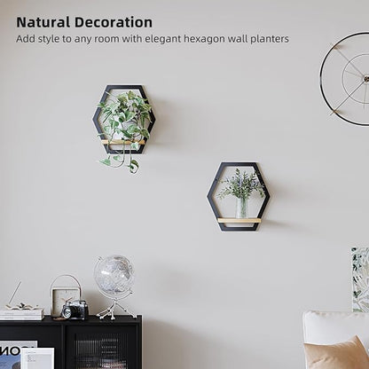 2 Pack Solid Wood & Metal Framework Wall Plant Stands, 9 inch Natural Wood - Image 2