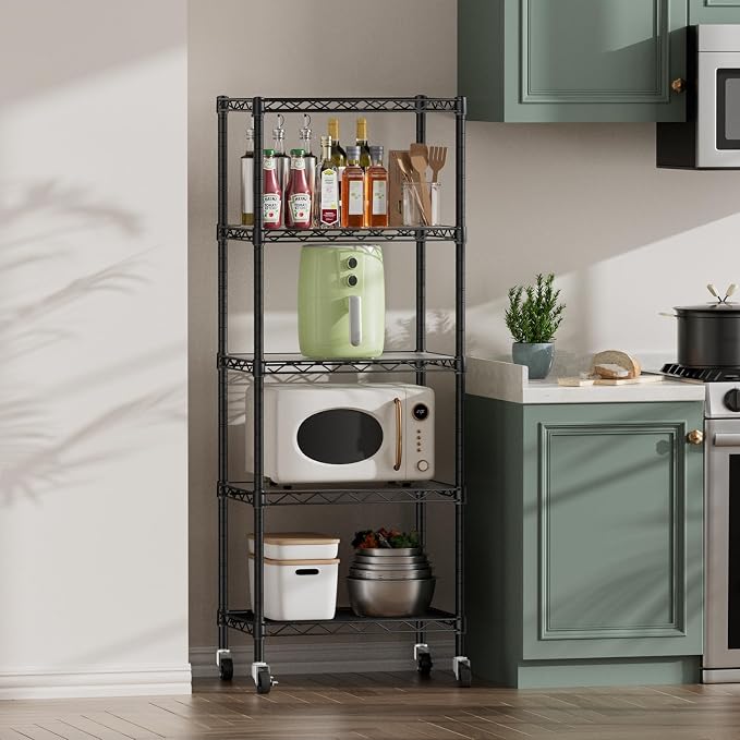 SINGAYE 5 Shelves Storage Shelf Wire Closet Bathroom Organizers Metal Pantry - Image 6