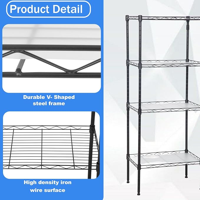 PayLessHere | 4-Tier Wire Shelf | 18"x12"x44" | Black | Adjustable Racks | - Image 4