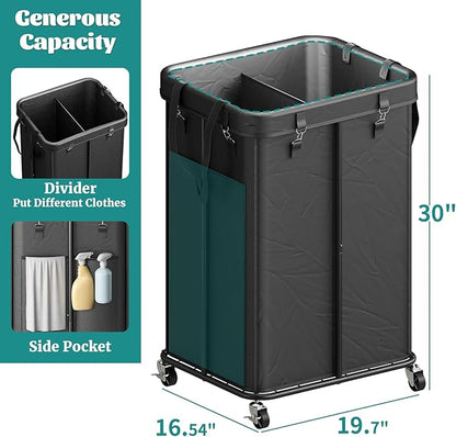 Laundry Hamper with Wheels, Rolling Laundry Basket with Metal Frame and - Image 4