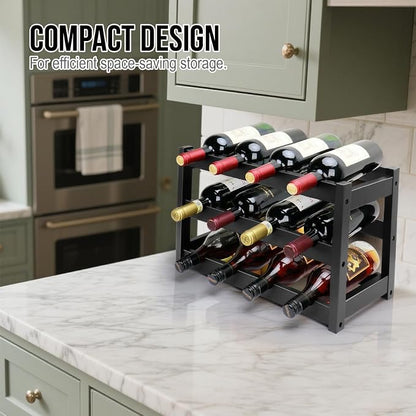 Bamboo Wine Rack, 3-Tier 12 Bottles Wine Storage Cabinet Shelf, Easy-Assembly - Image 7