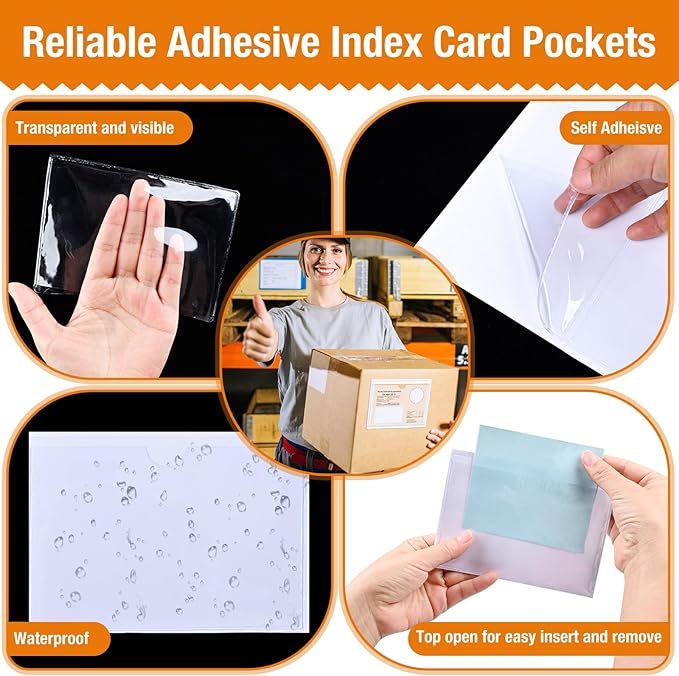 40 Pcs Clear Adhesive Pockets, 4x6 inch Index Card Holders - Image 3