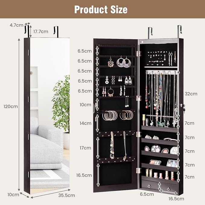 HAPPYGRILL Over the Door Jewelry Organizer, Hanging Jewelry Storage Cabinet - Image 5