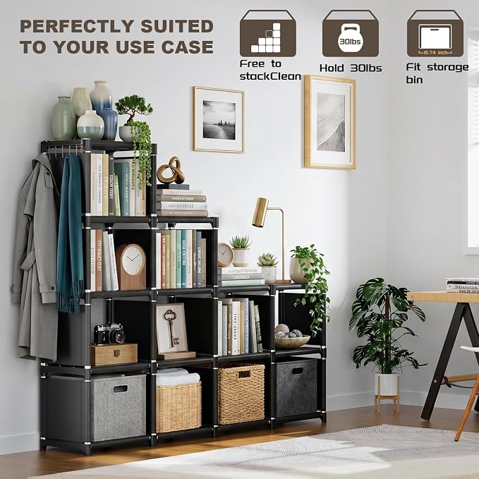 Mavivegue Book Shelf, 12 Cube Storage Organizer, DIY Bookcase, Metal Bookshelf - Image 6