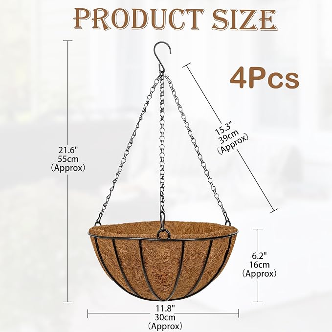 12 Inch Metal Hanging Basket - Image 2