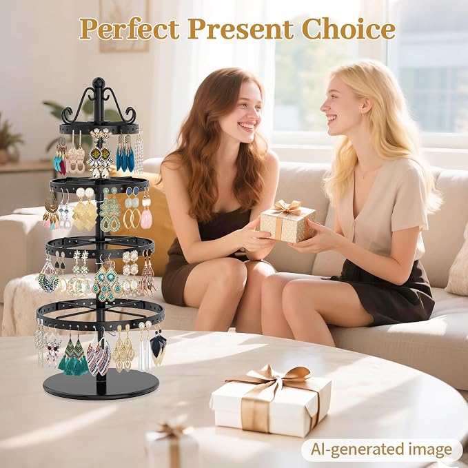 MODOWEY Rotating Earring Holder Organizer Stand, 4 Tier Adjustable Metal - Image 7