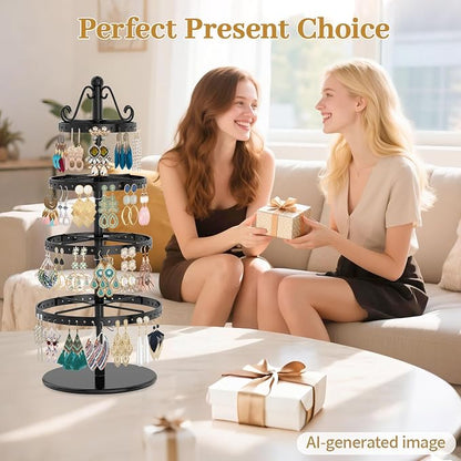 MODOWEY Rotating Earring Holder Organizer Stand, 4 Tier Adjustable Metal - Image 7