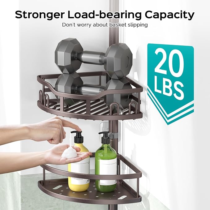 HAMITOR Corner Shower Caddy Tension Pole: Rustproof Stable 4-Tier Bathroom - Image 3