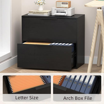 Lateral File Cabinet 2 Drawer, Wood Black File Cabinet - Image 8