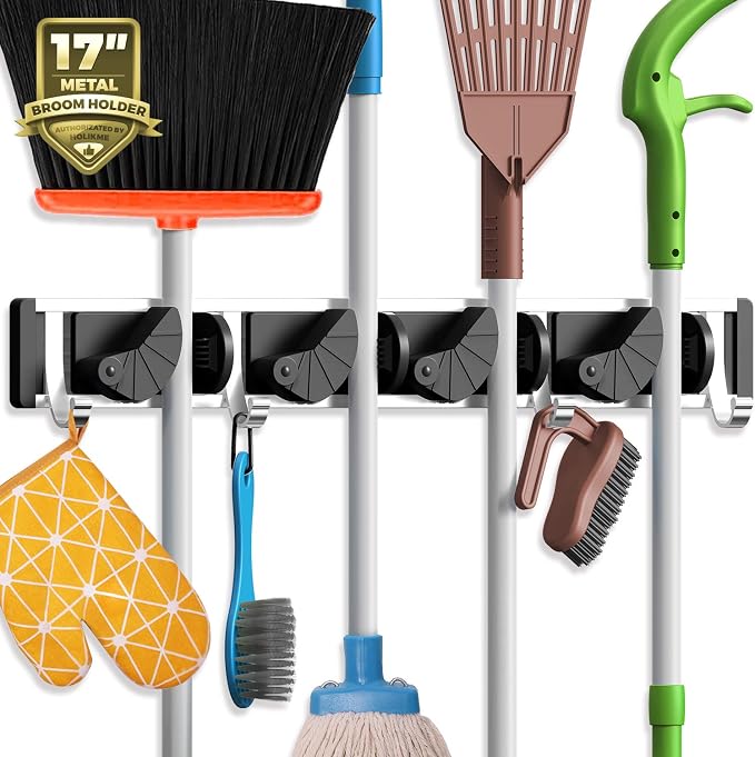 Holikme Mop Broom Holder Wall Mount Metal Pantry Organization and Storage by Holikme