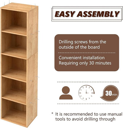 5-Tier Wooden Cube Storage Organizer, 52 Inch Tall Bookcase & Display Shelf - Image 4