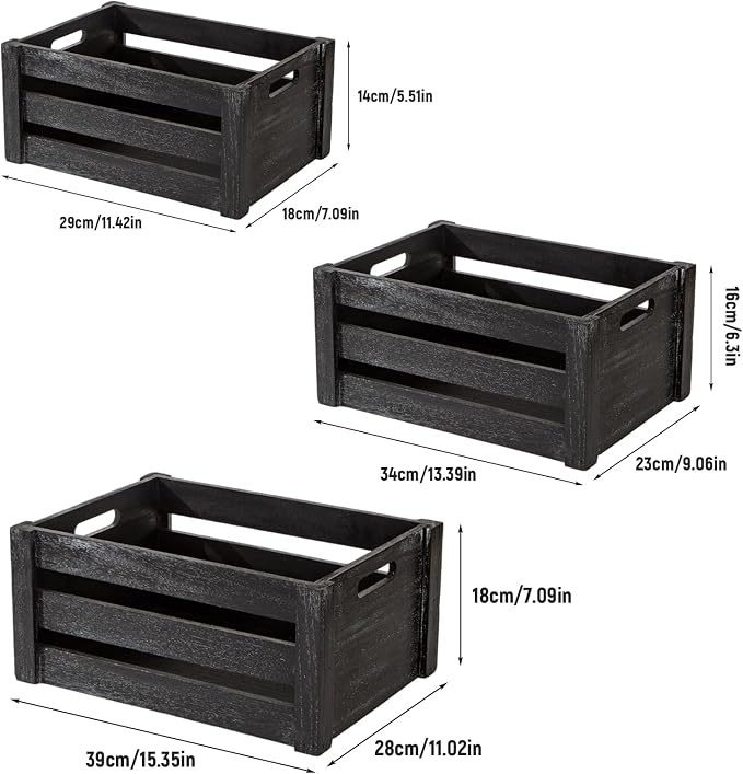 Set of 3 Nesting Wooden Crates, Small Rustic Farmhouse Wood Storage Boxes - Image 2