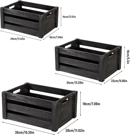 Set of 3 Nesting Wooden Crates, Small Rustic Farmhouse Wood Storage Boxes - Image 2