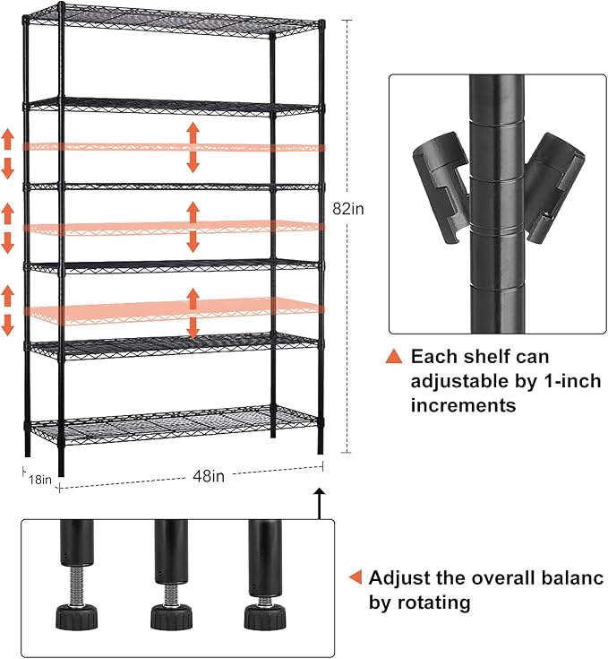 6-Tier Storage Shelves NSF Certified Wire Shelving Unit on Wheels Heavy Duty - Image 3
