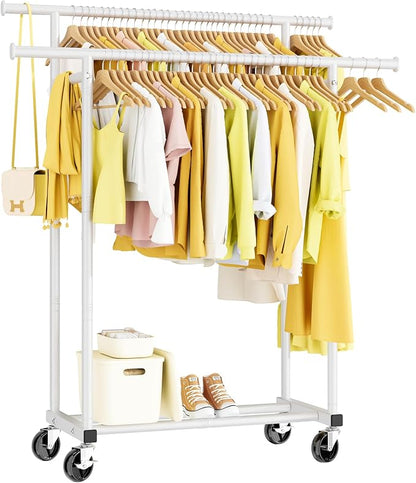 HYSEYY Double Rods Clothes Rack, Rolling Clothing Rack by HYSEYY